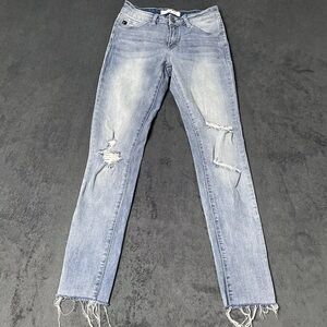 Kancan Jeans Women Sz 5/26 Blue Skinny Low Rise Destroyed Raw Hem Denim KC7212L